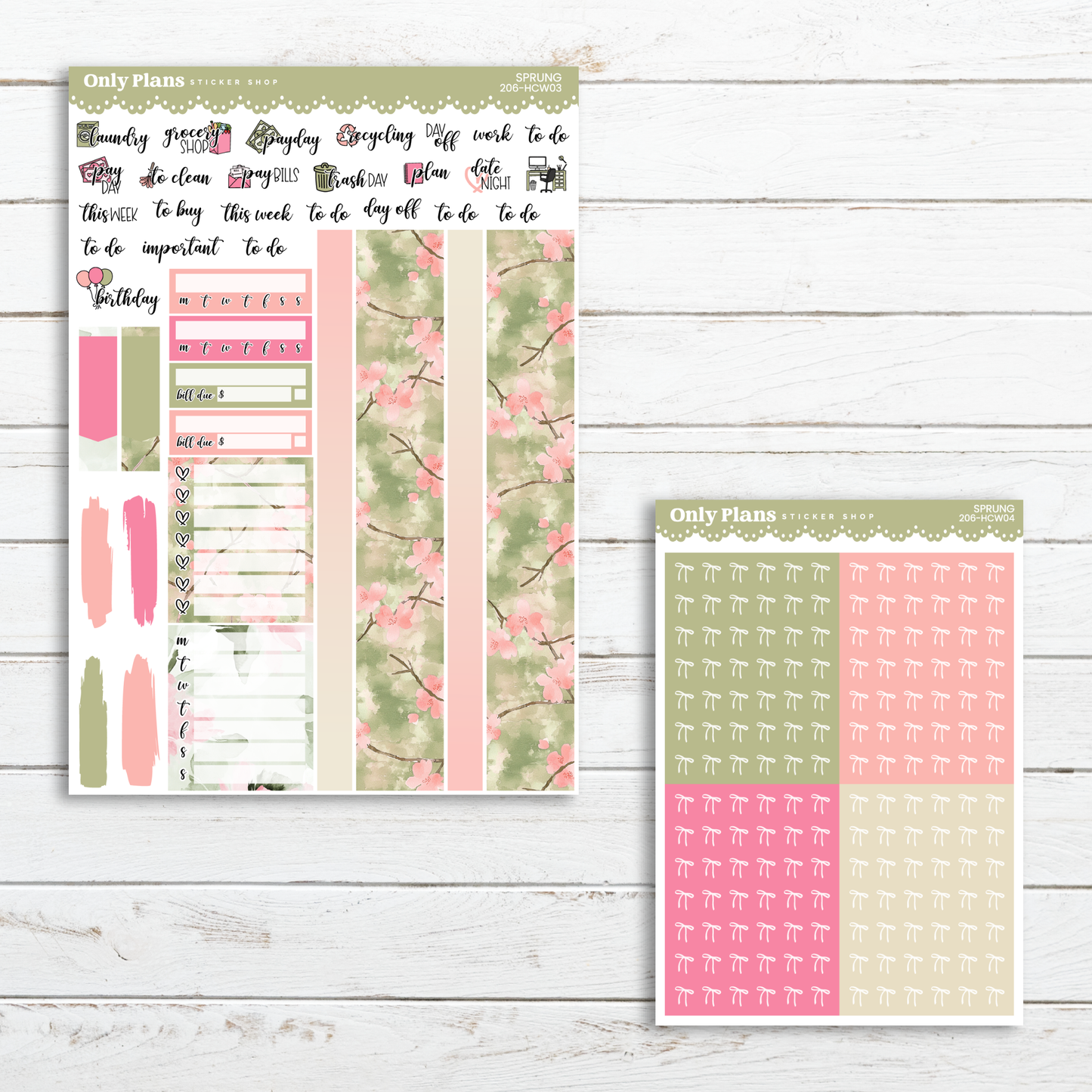 a pink and green planner sticker next to a pink and green planner sticker