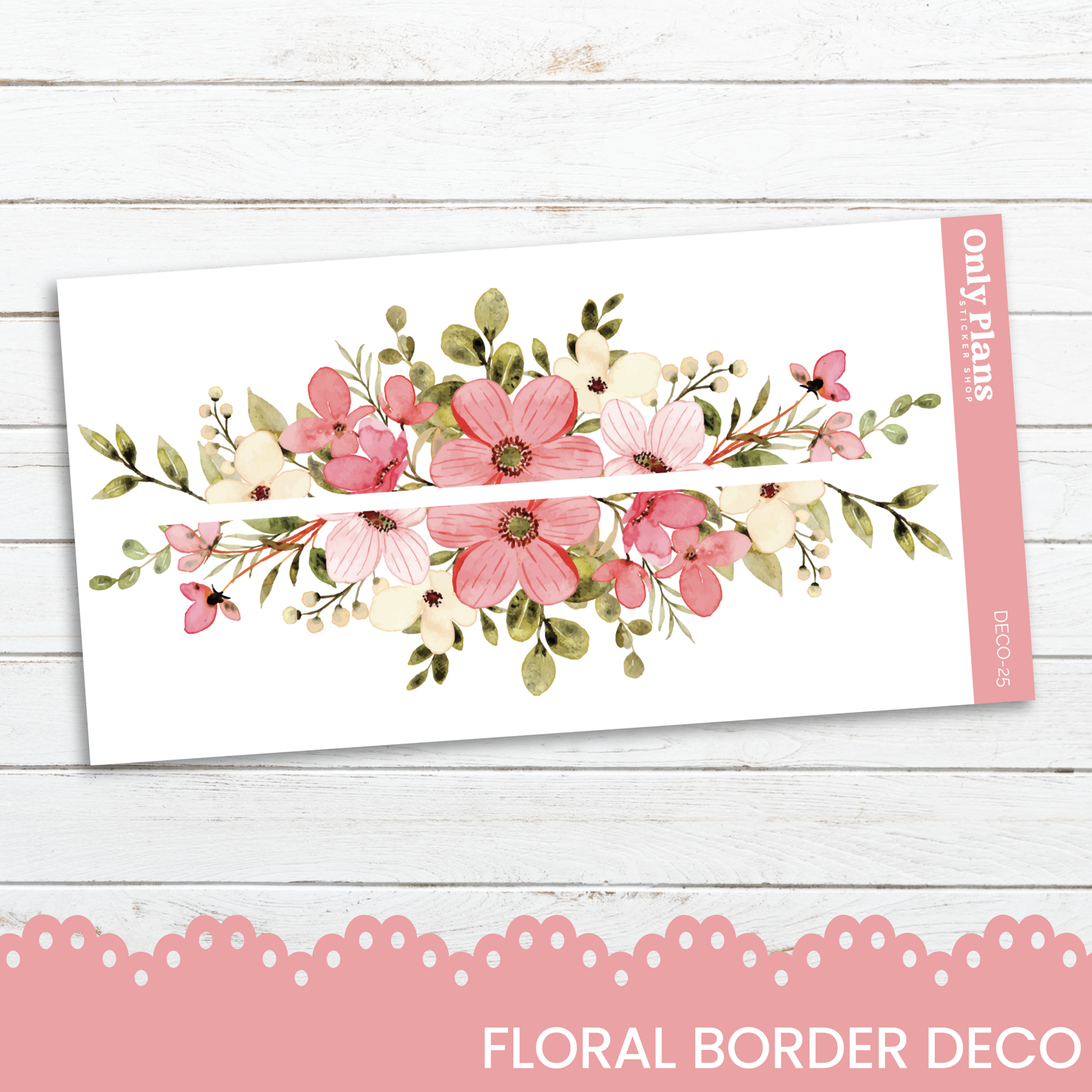 a floral border with pink flowers on a white background