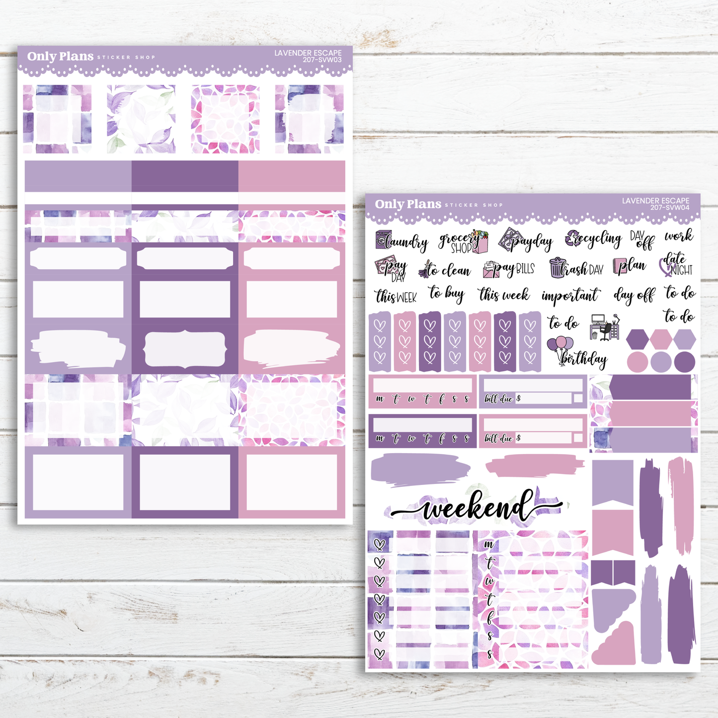 a purple and white planner sticker with the words weekend on it