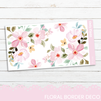 a floral border with pink flowers on a white background