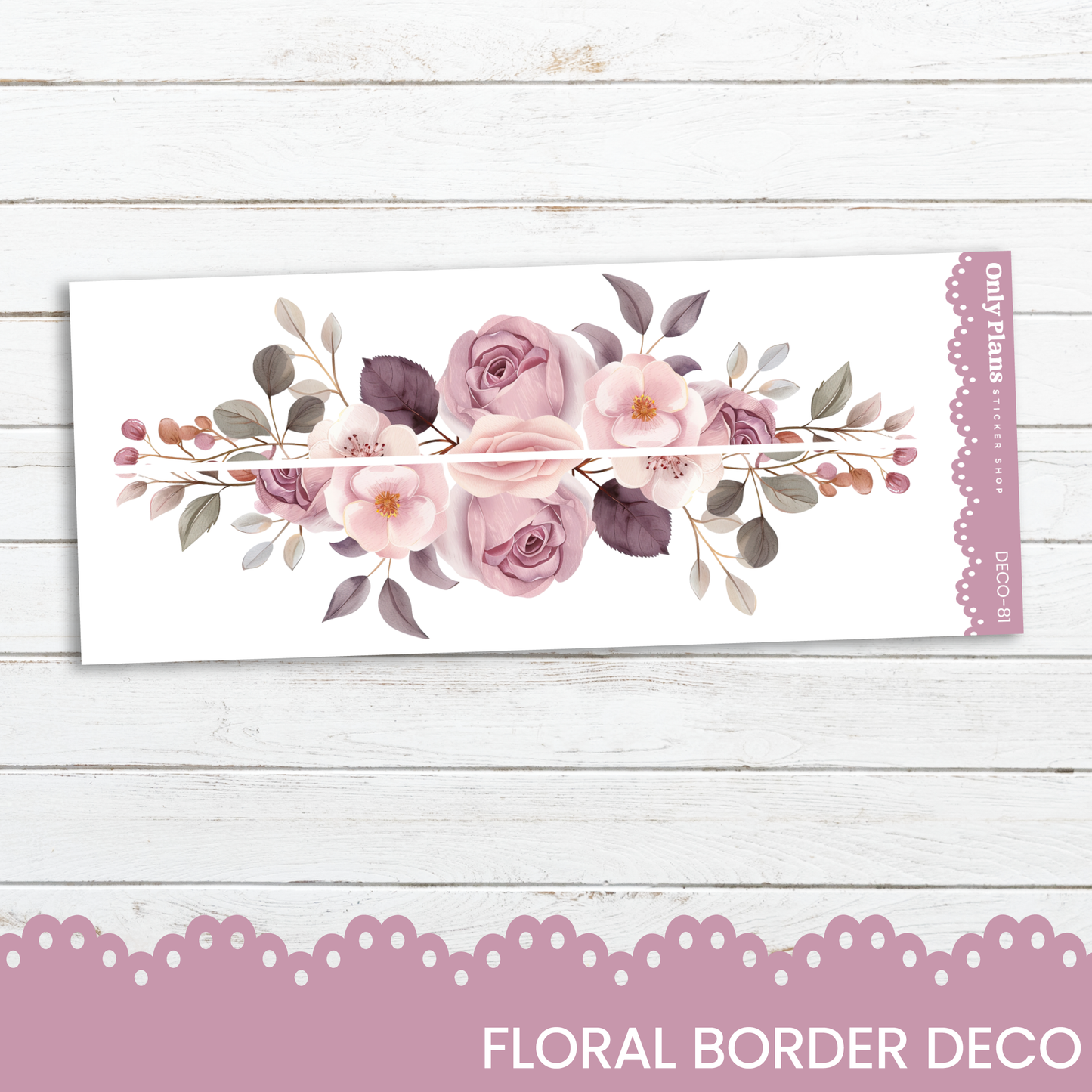 a floral border with pink flowers on a white background