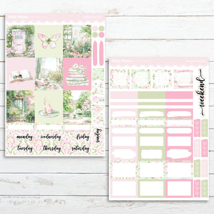 a pink and green planner sticker sheet