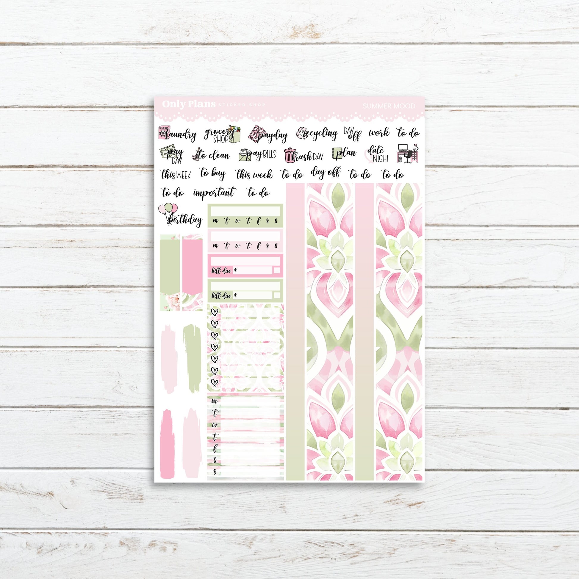 a pink and green floral planner sticker