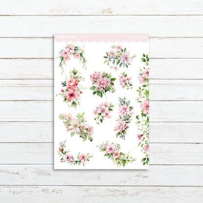 a sheet of paper with pink flowers on it