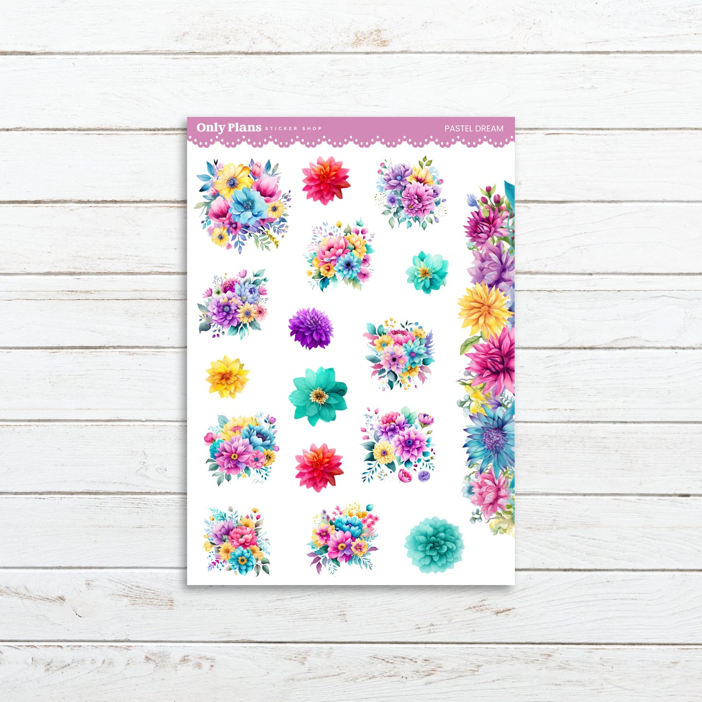 a sticker sheet with colorful flowers on it