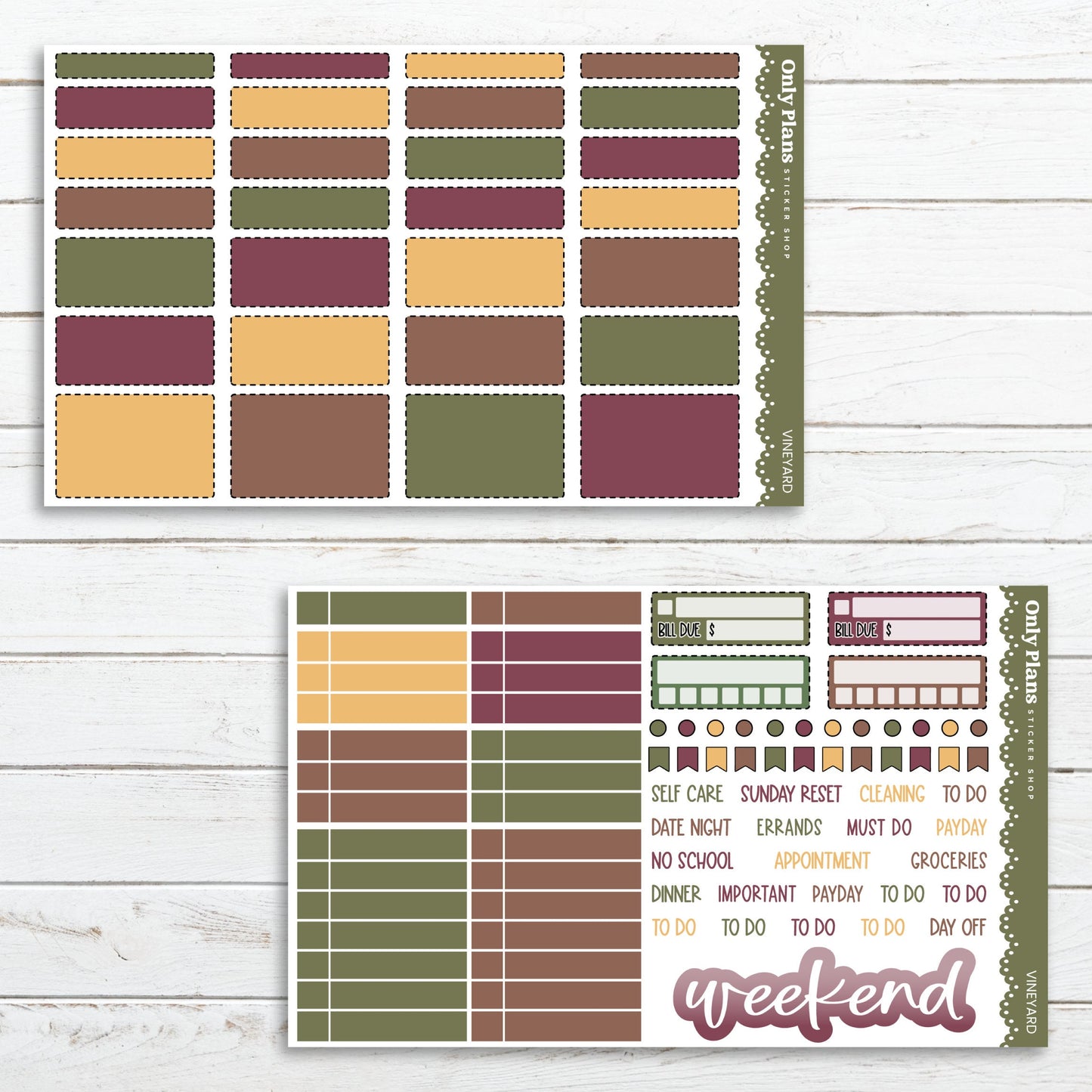 the printable planner stickers are shown on a wooden surface