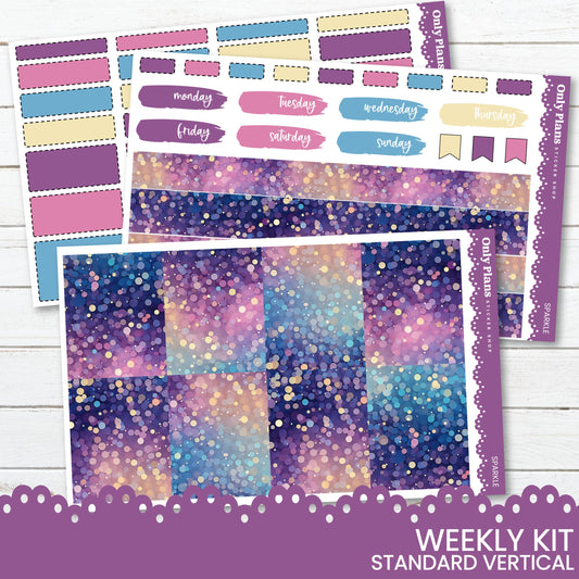 a purple and blue planner sticker with a purple background