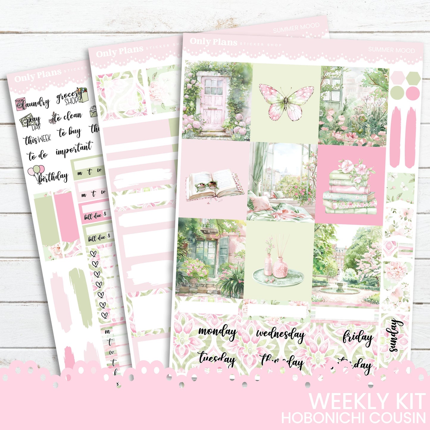 a pink and green planner sticker kit