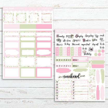 a pink and green planner sticker and a pink and green planner sticker