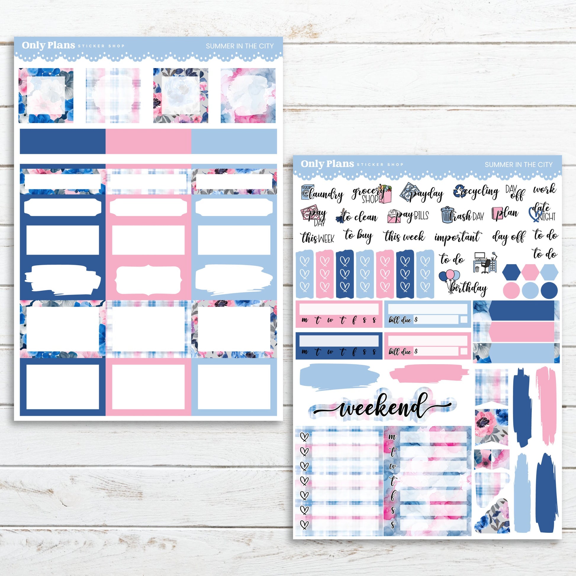 a blue and pink planner sticker with the words weekend on it