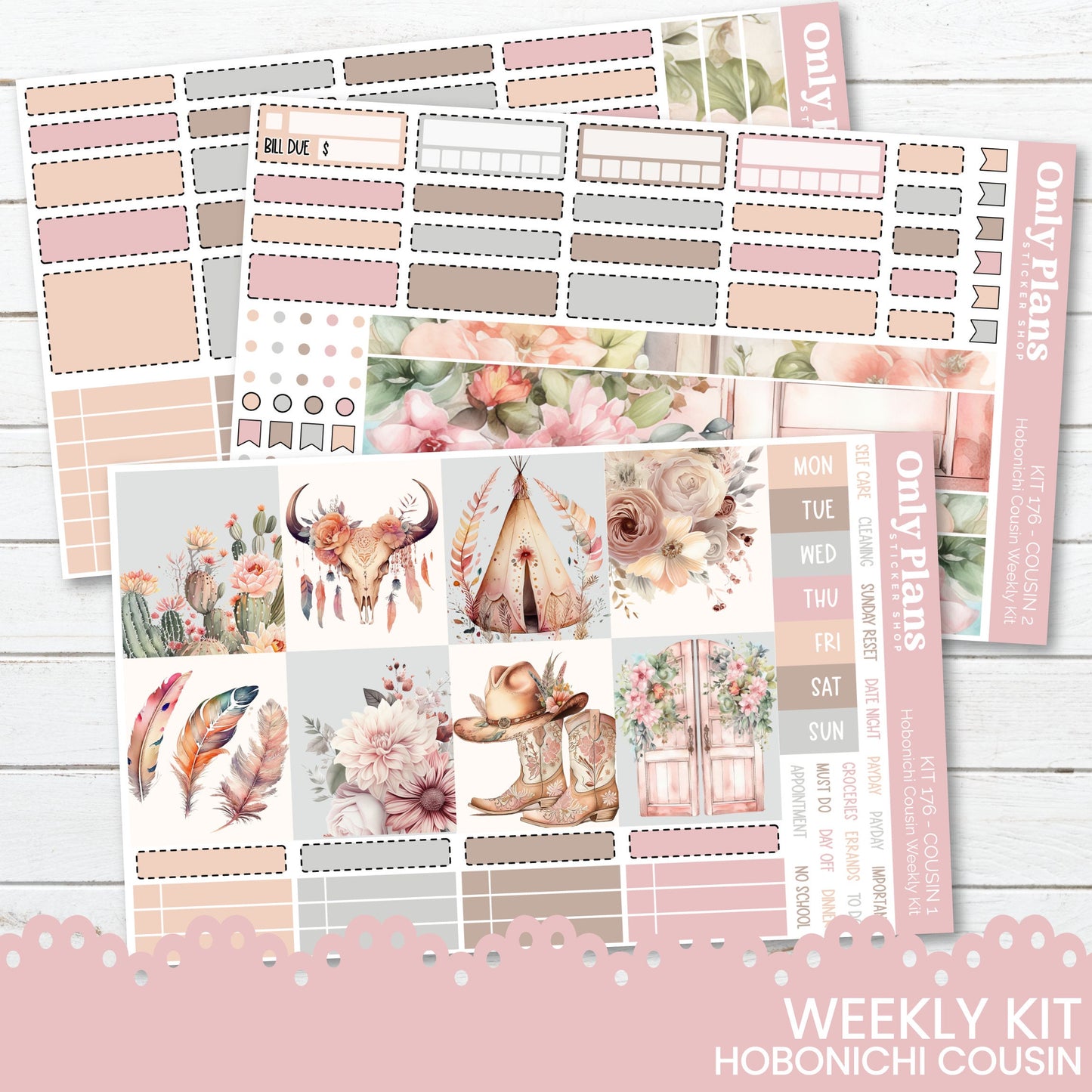 a pink planner sticker kit with flowers and deer