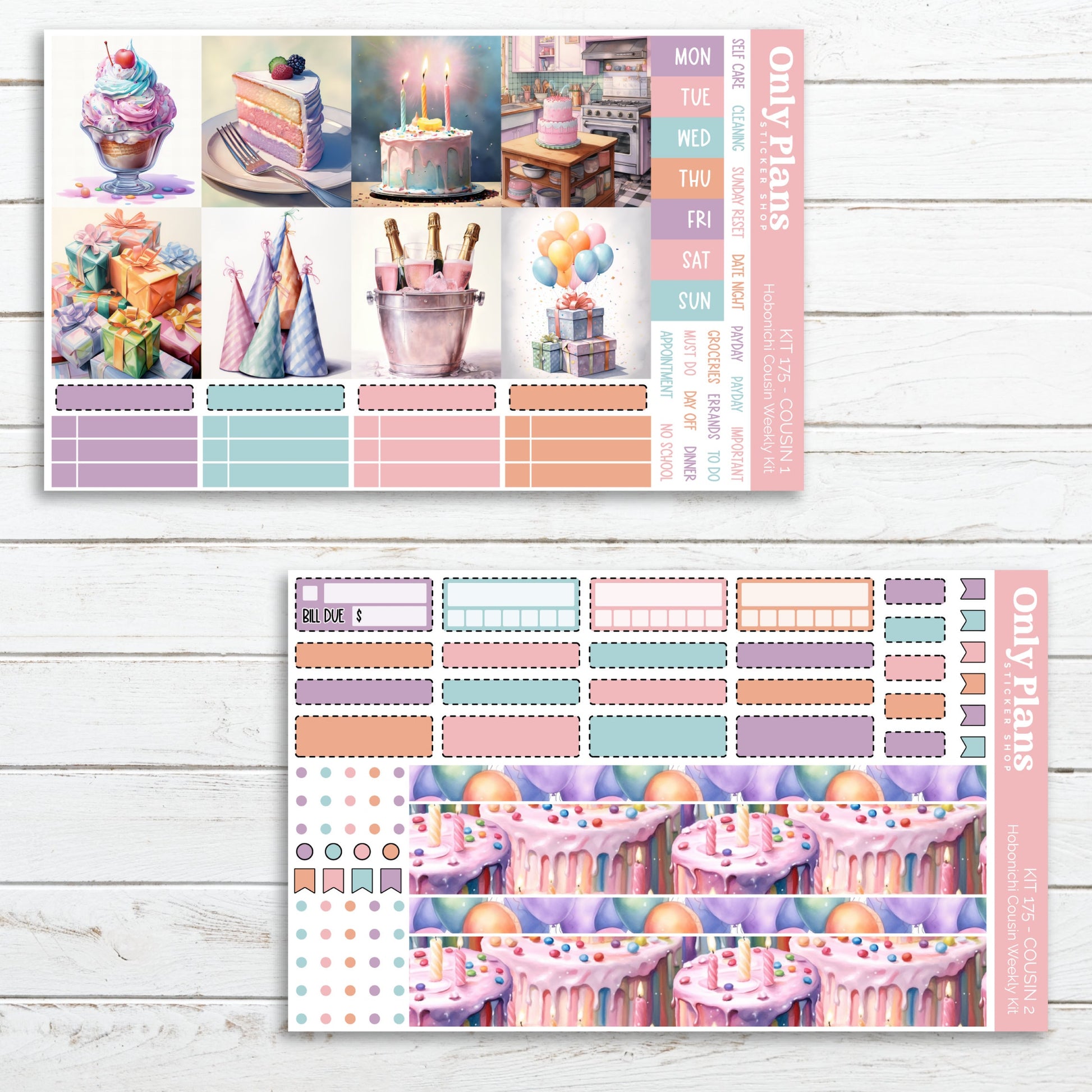 a planner sticker with pictures of cakes and cupcakes