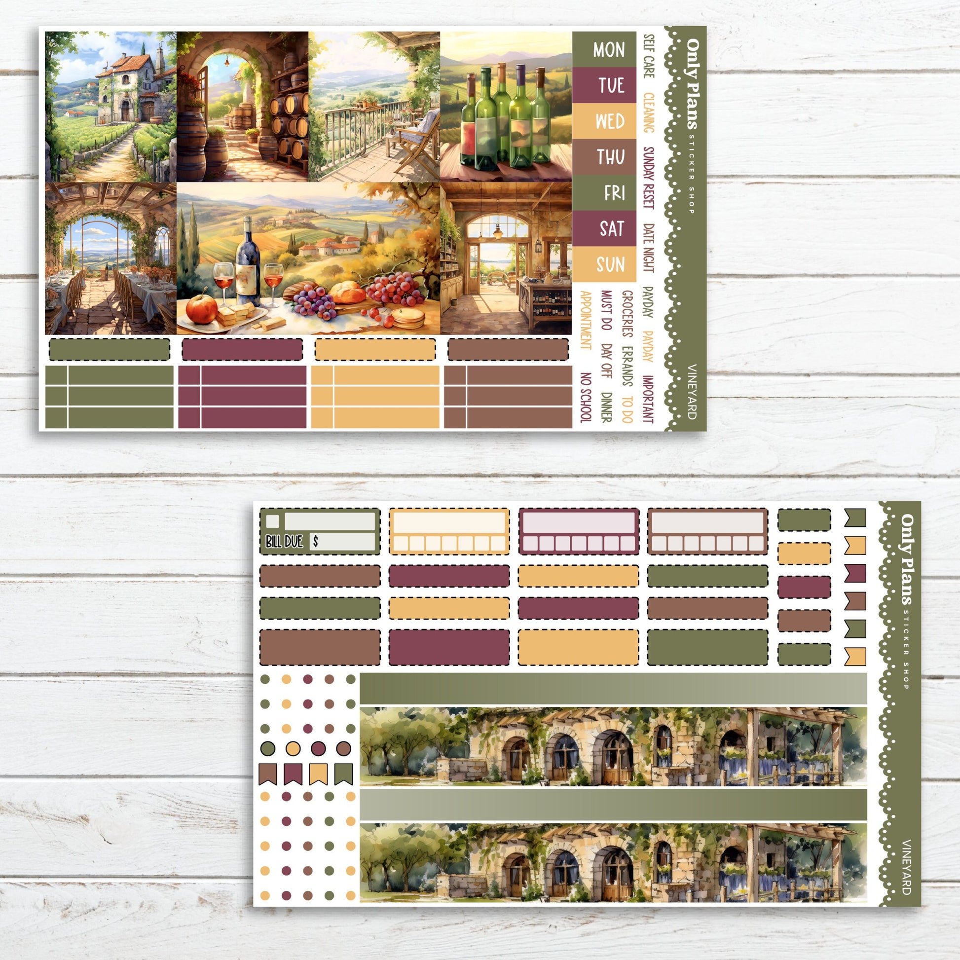 a set of two planner stickers with a picture of a town