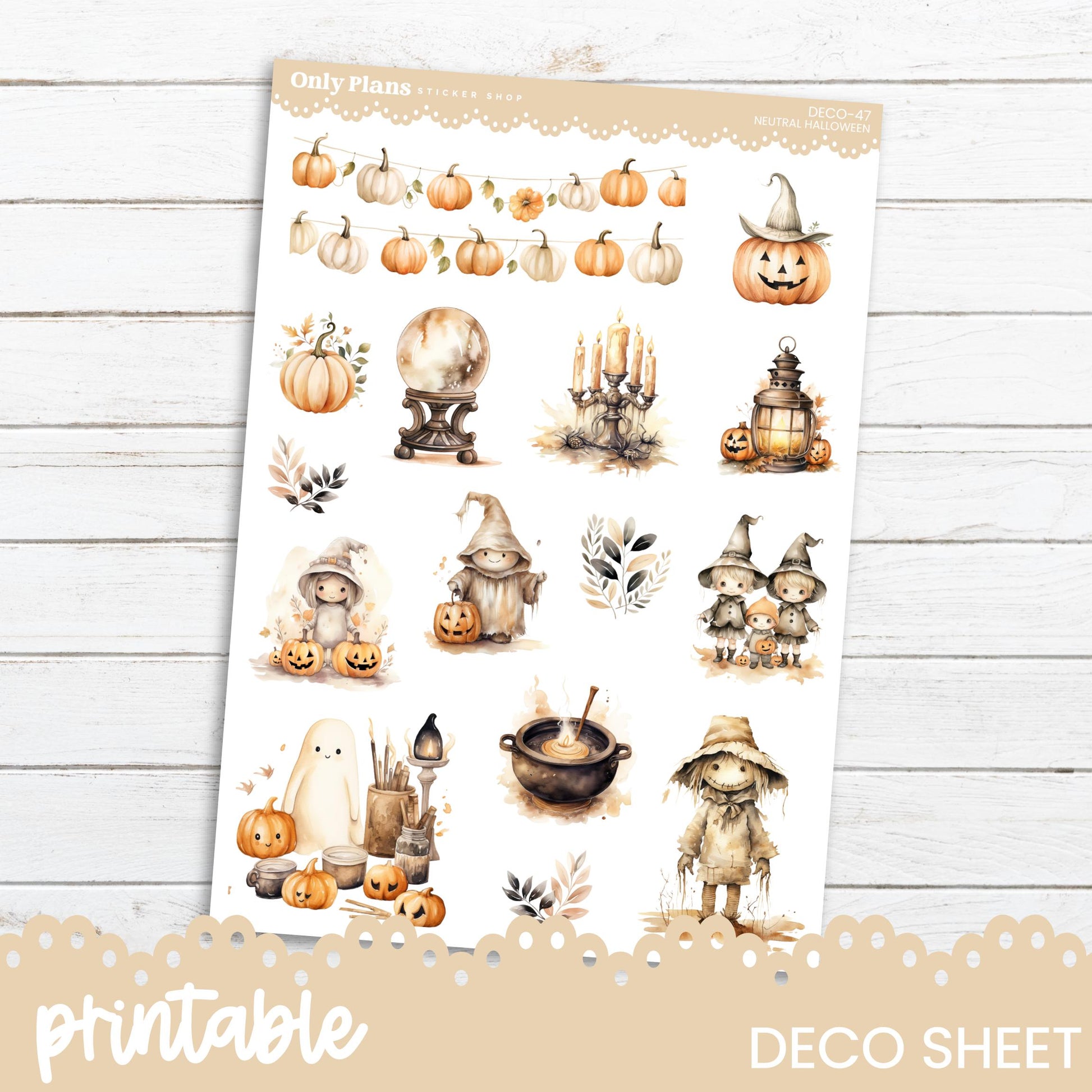 a sheet of stickers with pumpkins and witches