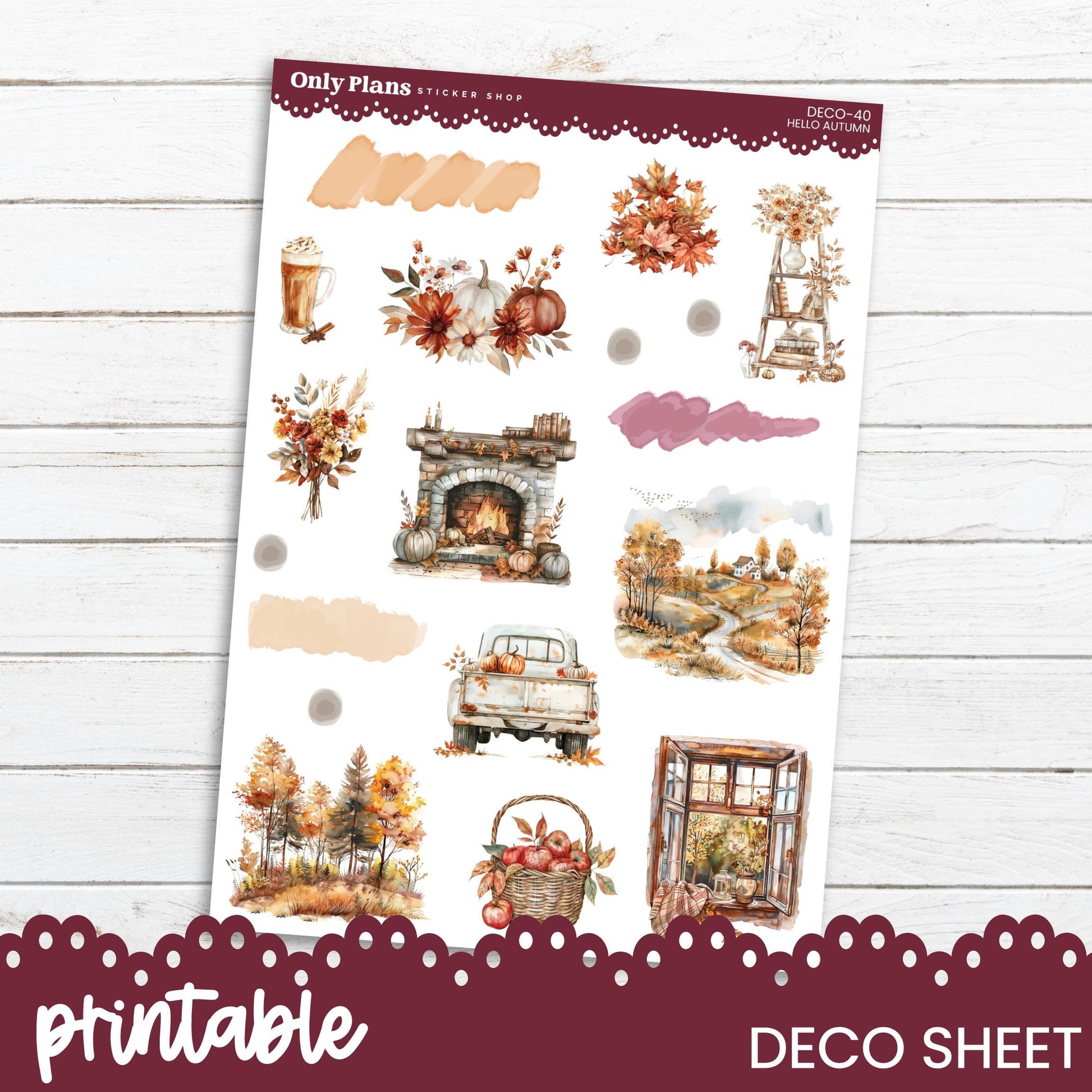 a sticker sheet with a picture of autumn scenes