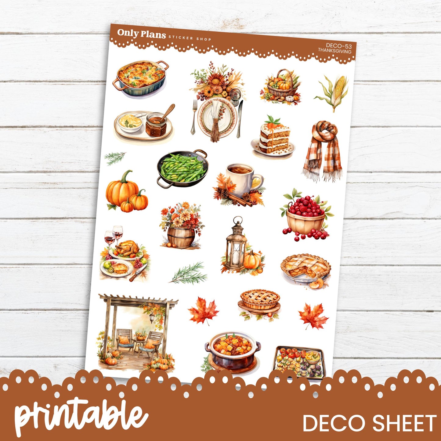 a sticker sheet with a picture of thanksgiving food