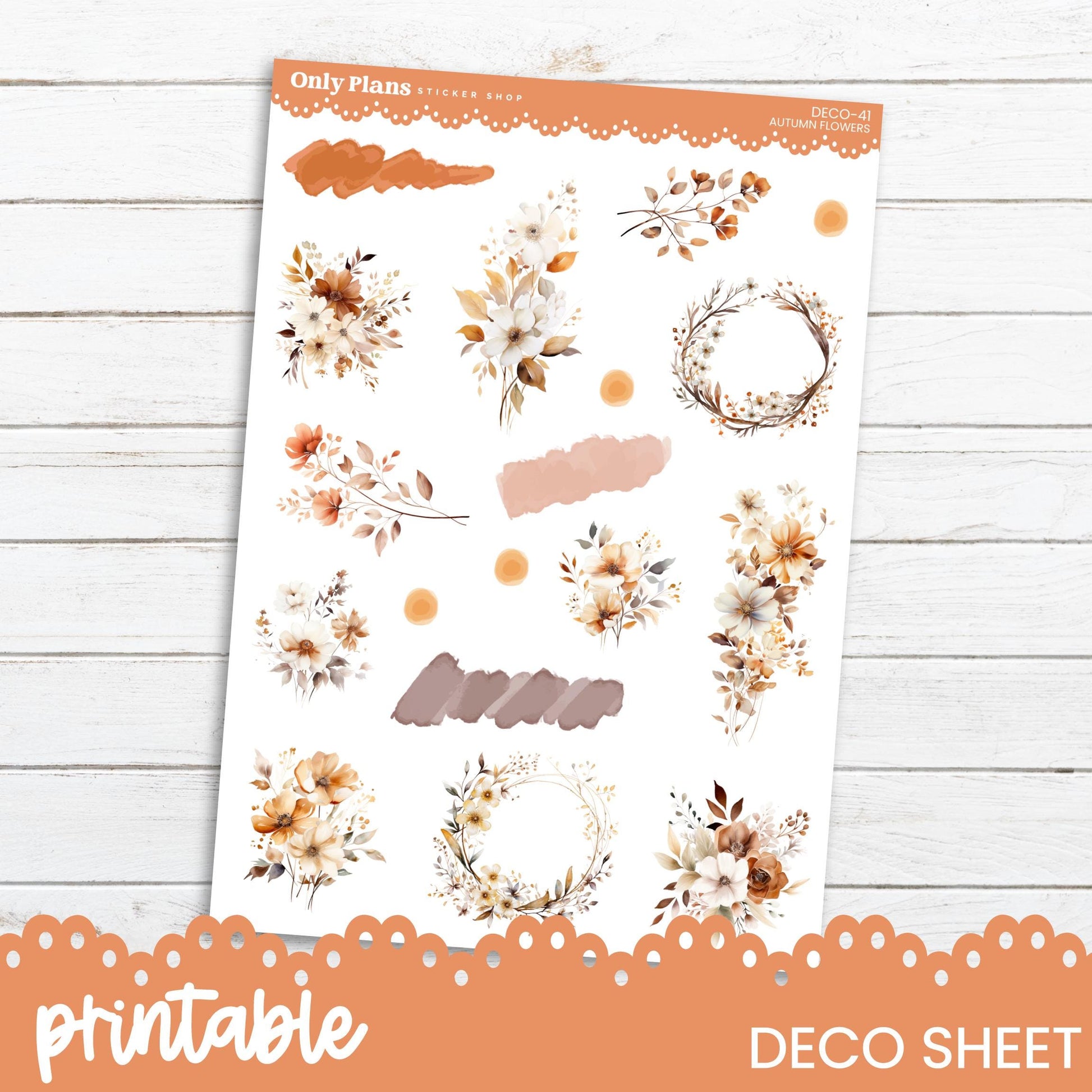 a sheet of stickers with flowers and leaves