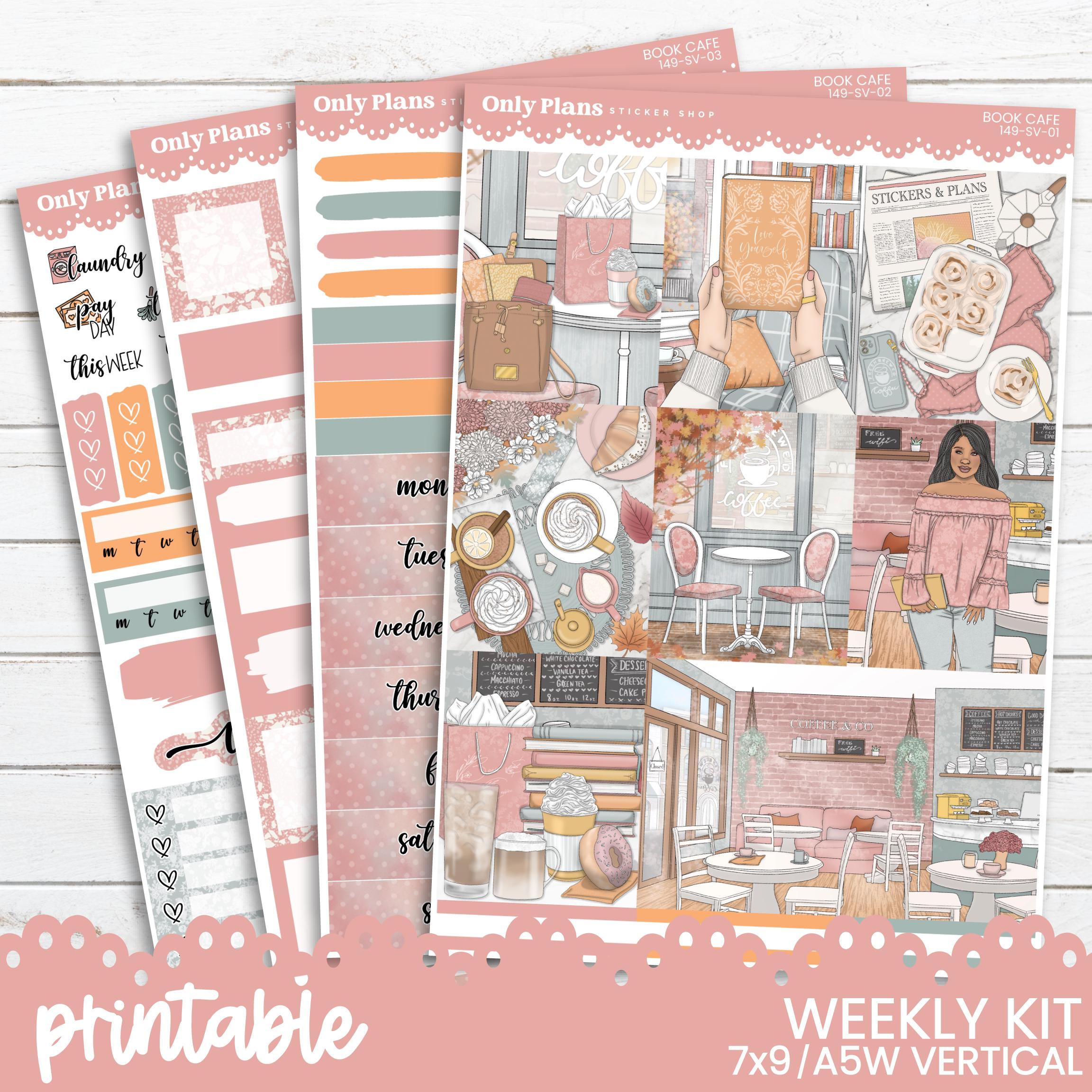 Printable Weekly Sticker Kit 149 - Book Cafe – Only Plans Sticker Shop