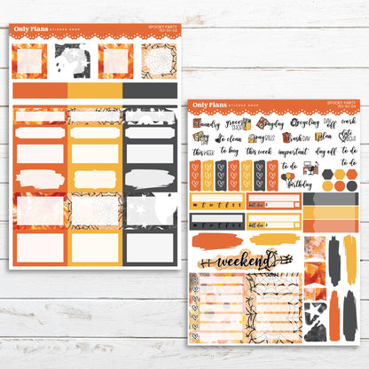 two pages of a planner with orange and black accents