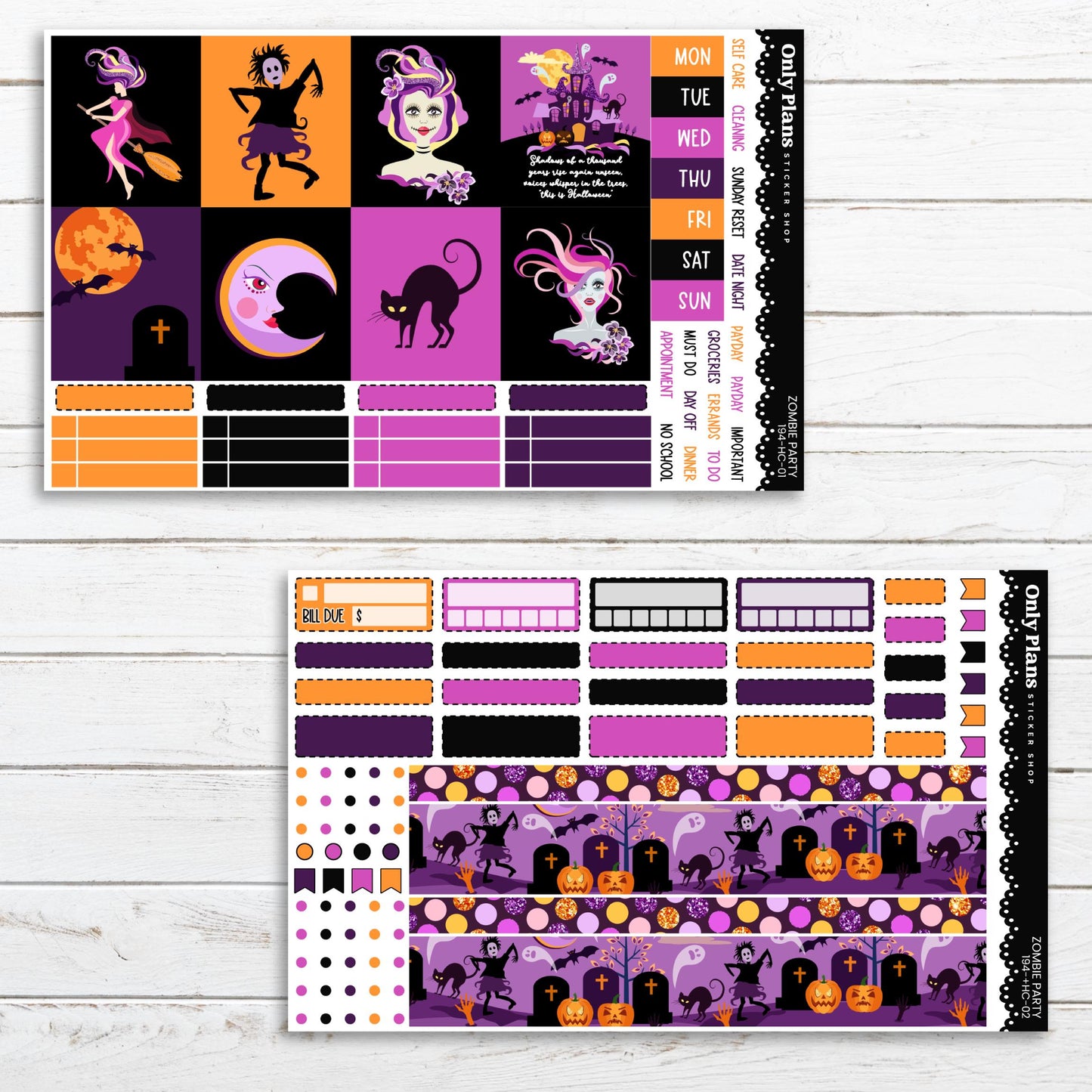 a purple and orange halloween themed planner sticker