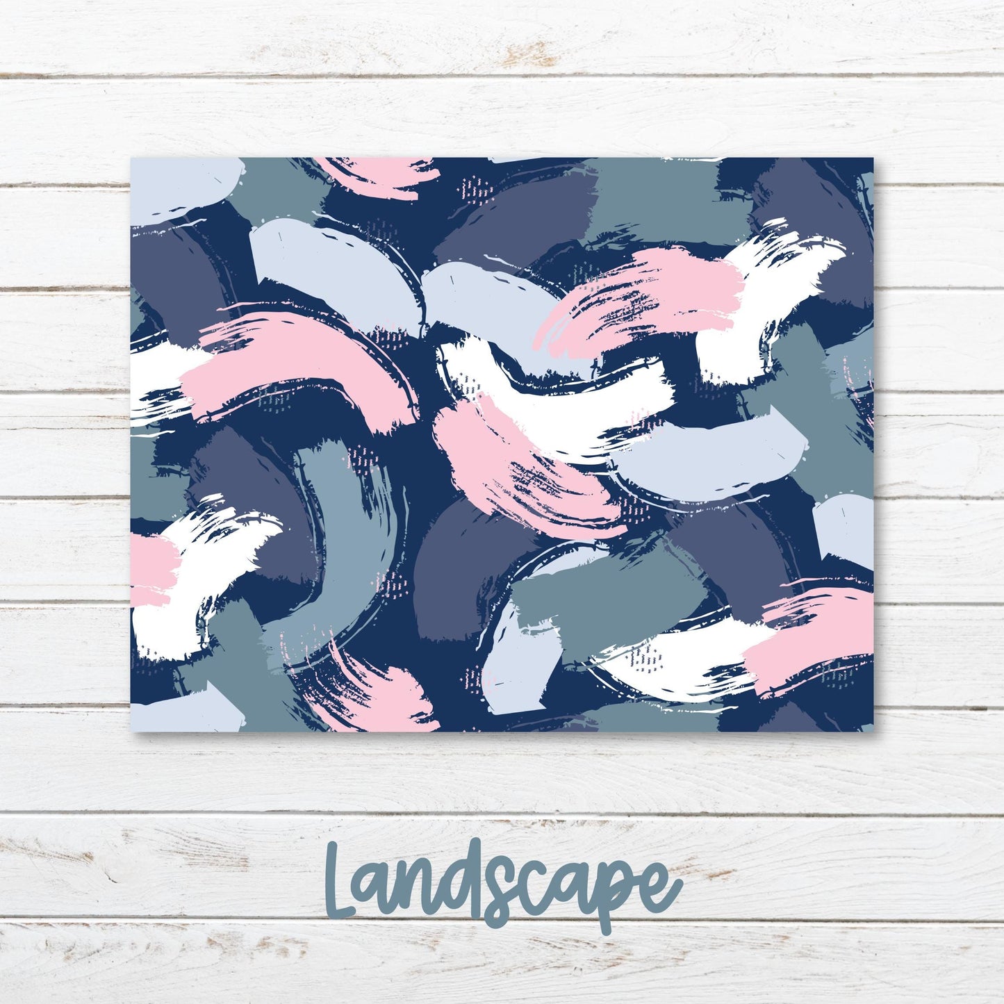 a blue and pink painting with the words landscape on it