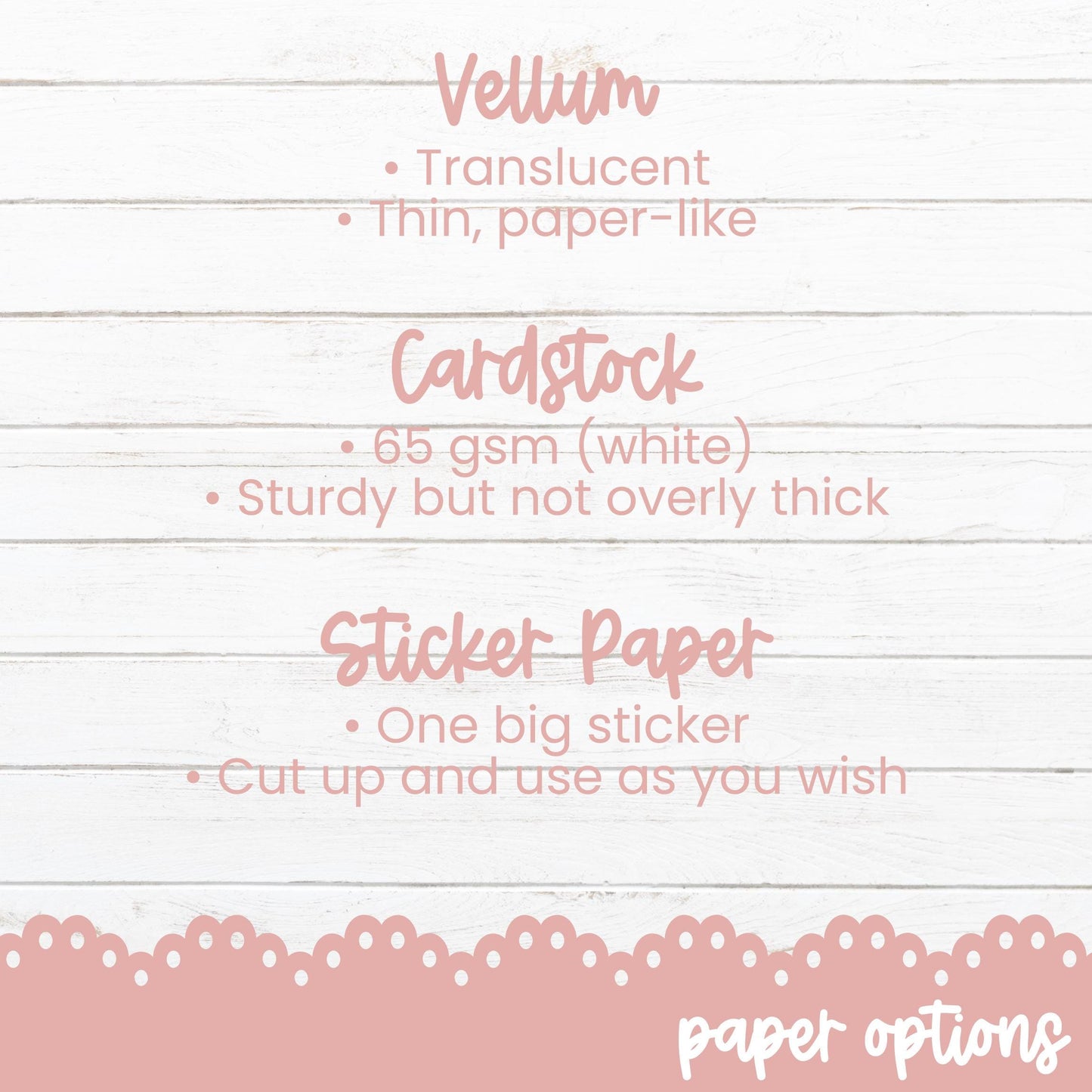 a pink and white photo with the words paper options on it