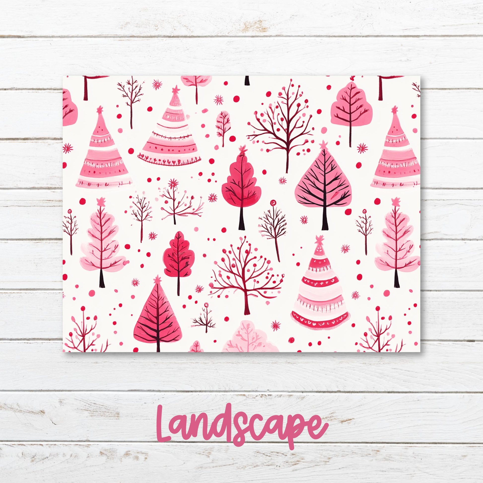 a card with trees and snowflakes on it