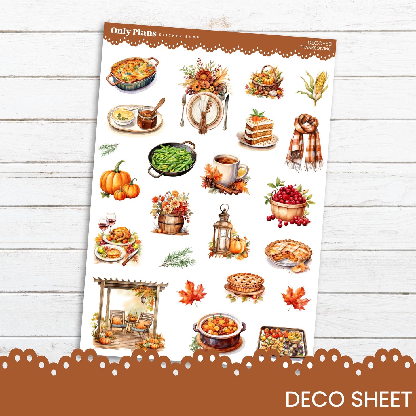 a sticker sheet with a variety of thanksgiving items