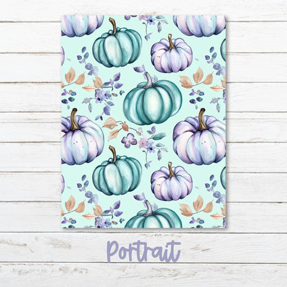 a painting of blue and white pumpkins on a blue background