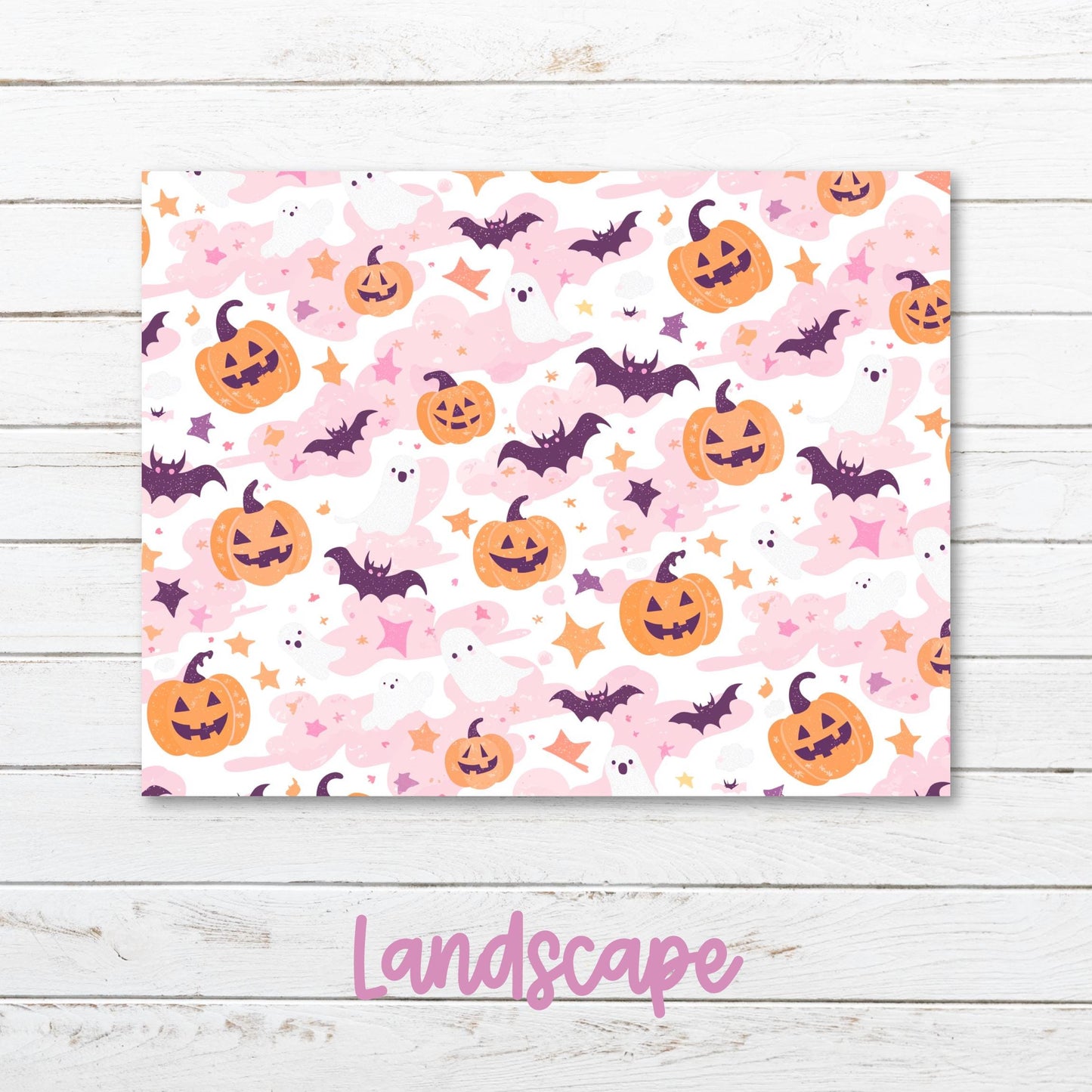 a card with a pattern of halloween pumpkins and bats