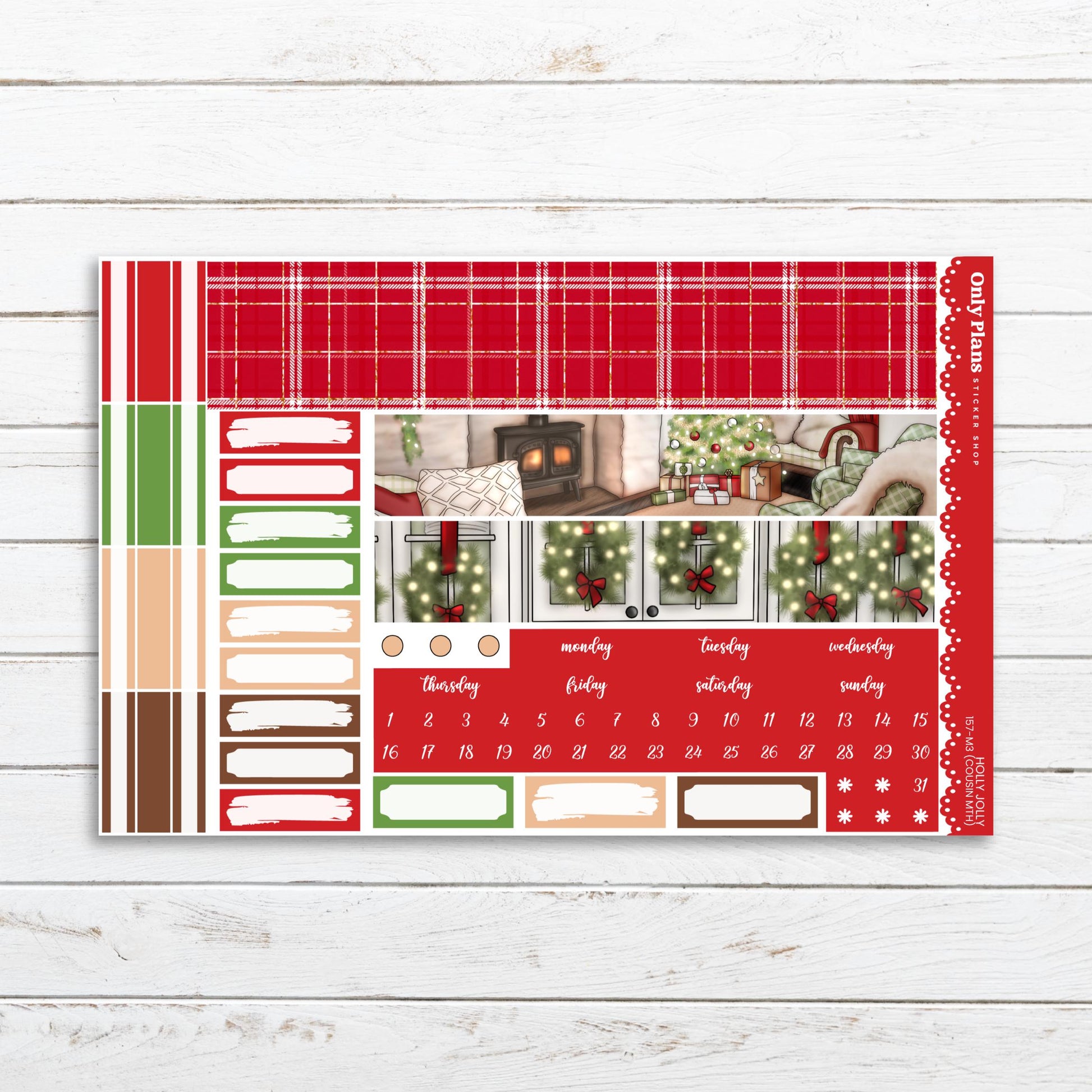 a red and green christmas planner sticker sheet