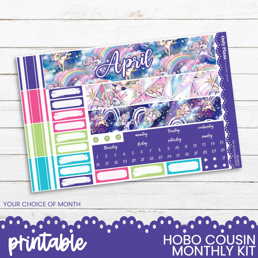 a printable month planner with a unicorn theme