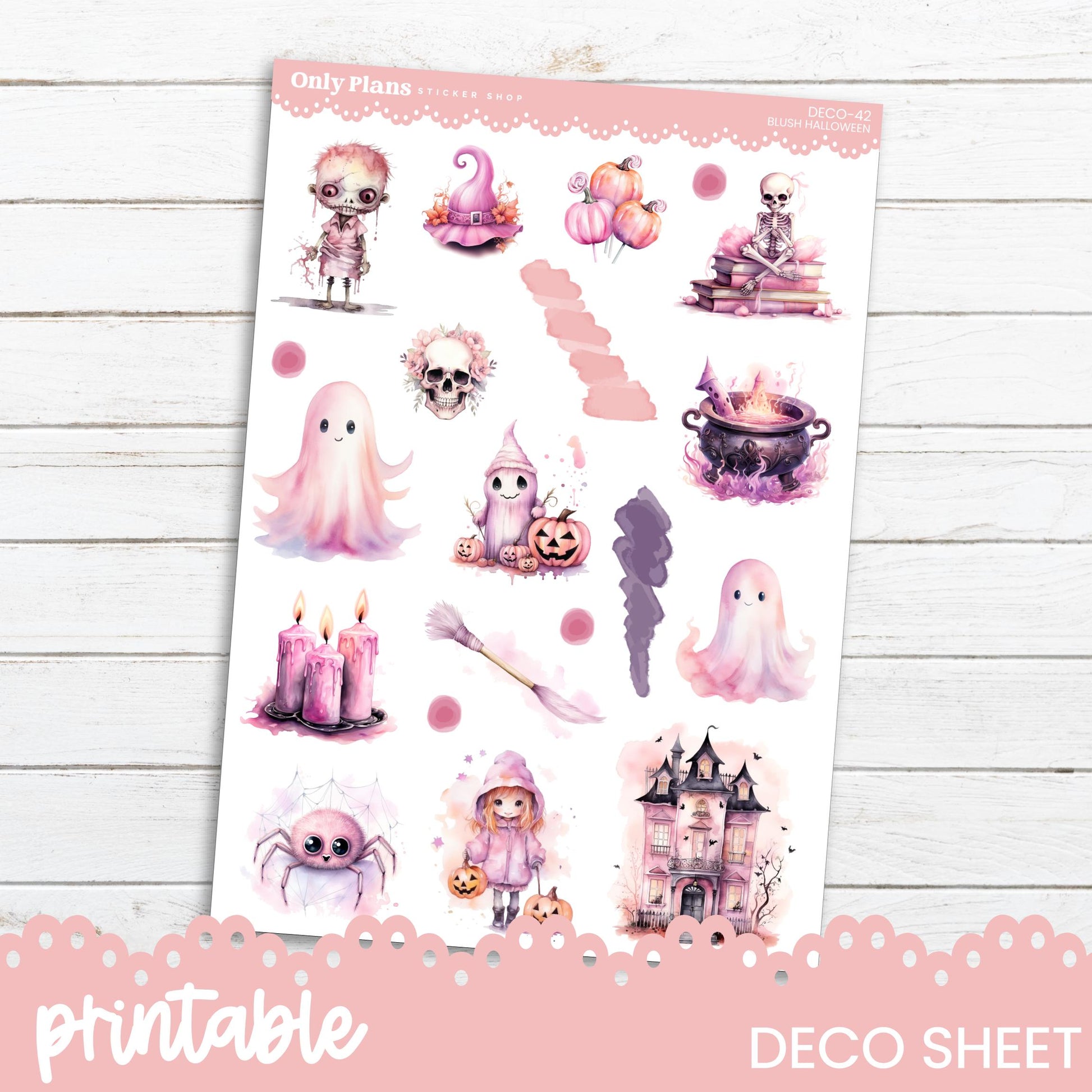 a sheet of stickers with a pink background