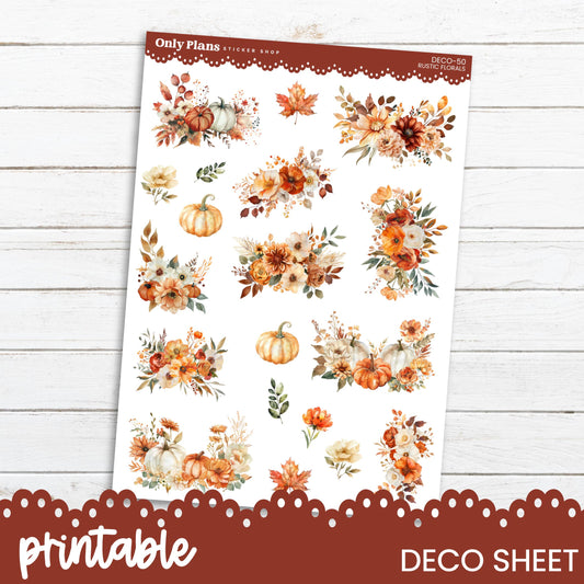 a printable fall planner sticker with flowers and pumpkins