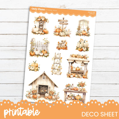 a sticker sheet with a picture of pumpkins and a house