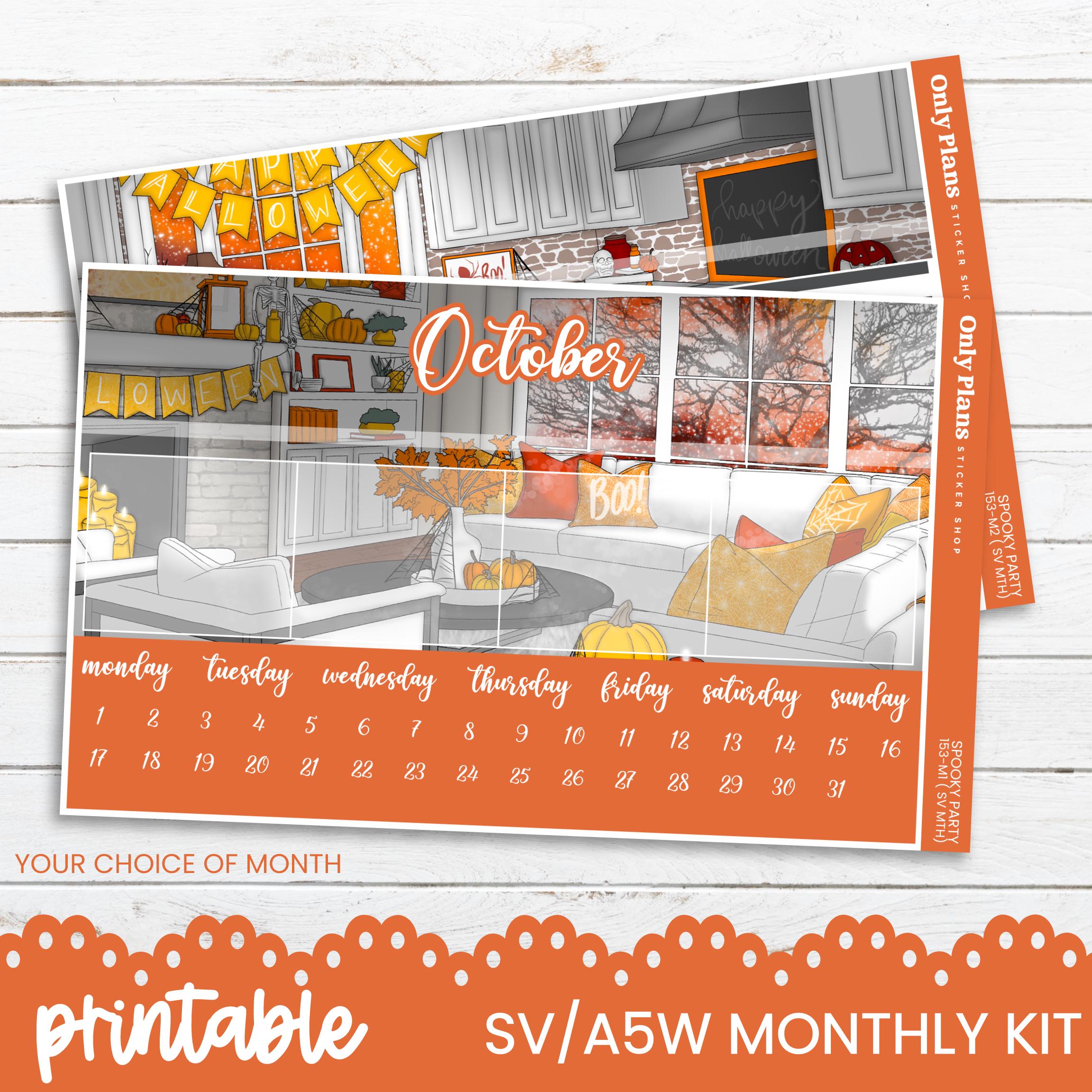 Mointhly Color Code Sticker Printable Monthly Sticker Kit - Standard - Kit 153 - Spooky Party ...