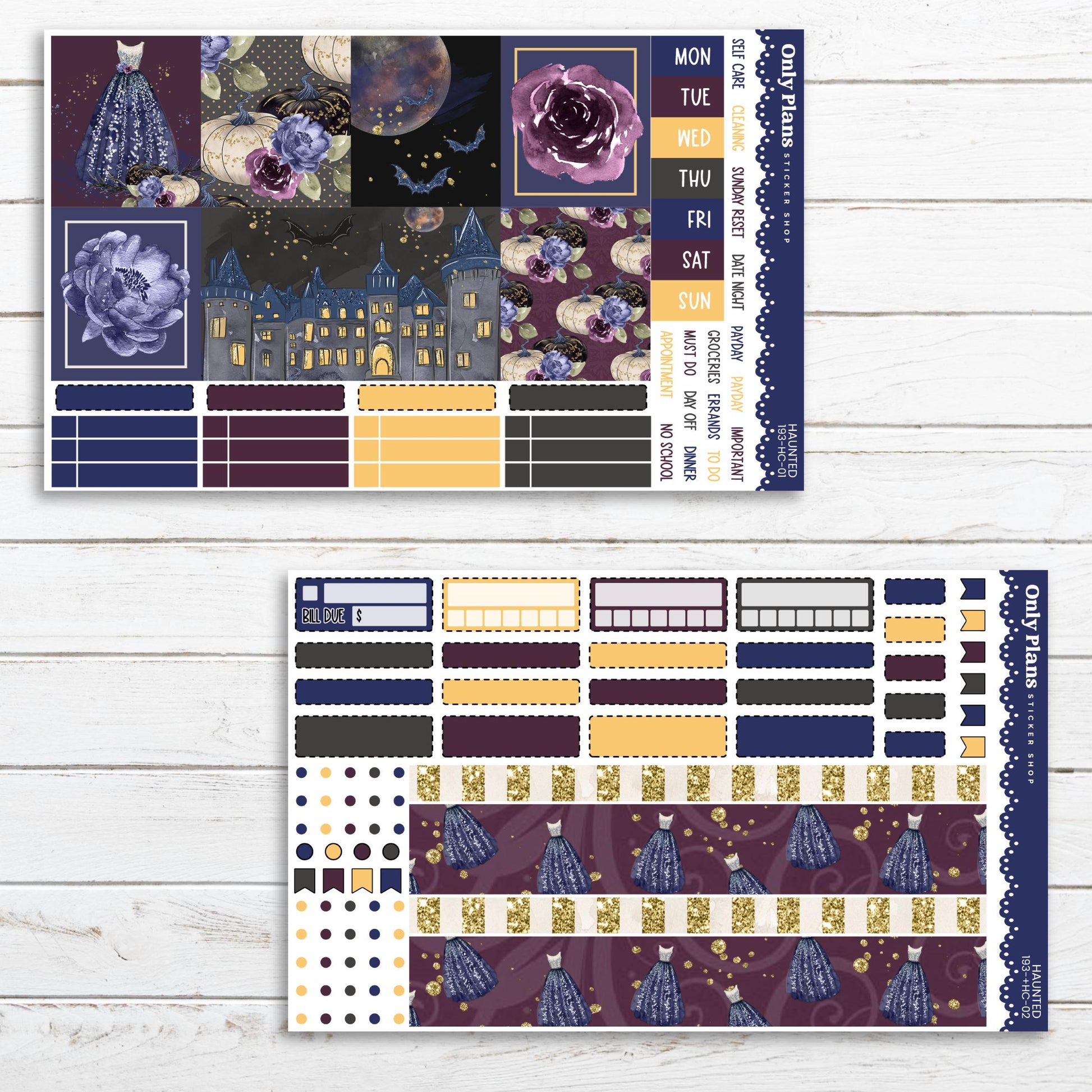 a set of two planner stickers with a castle in the background