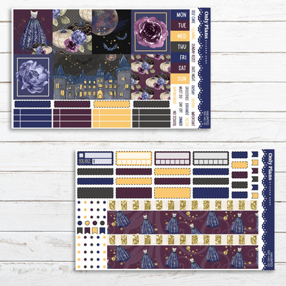 a set of two planner stickers with a castle in the background