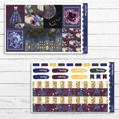 a purple and gold planner sticker and a planner sticker