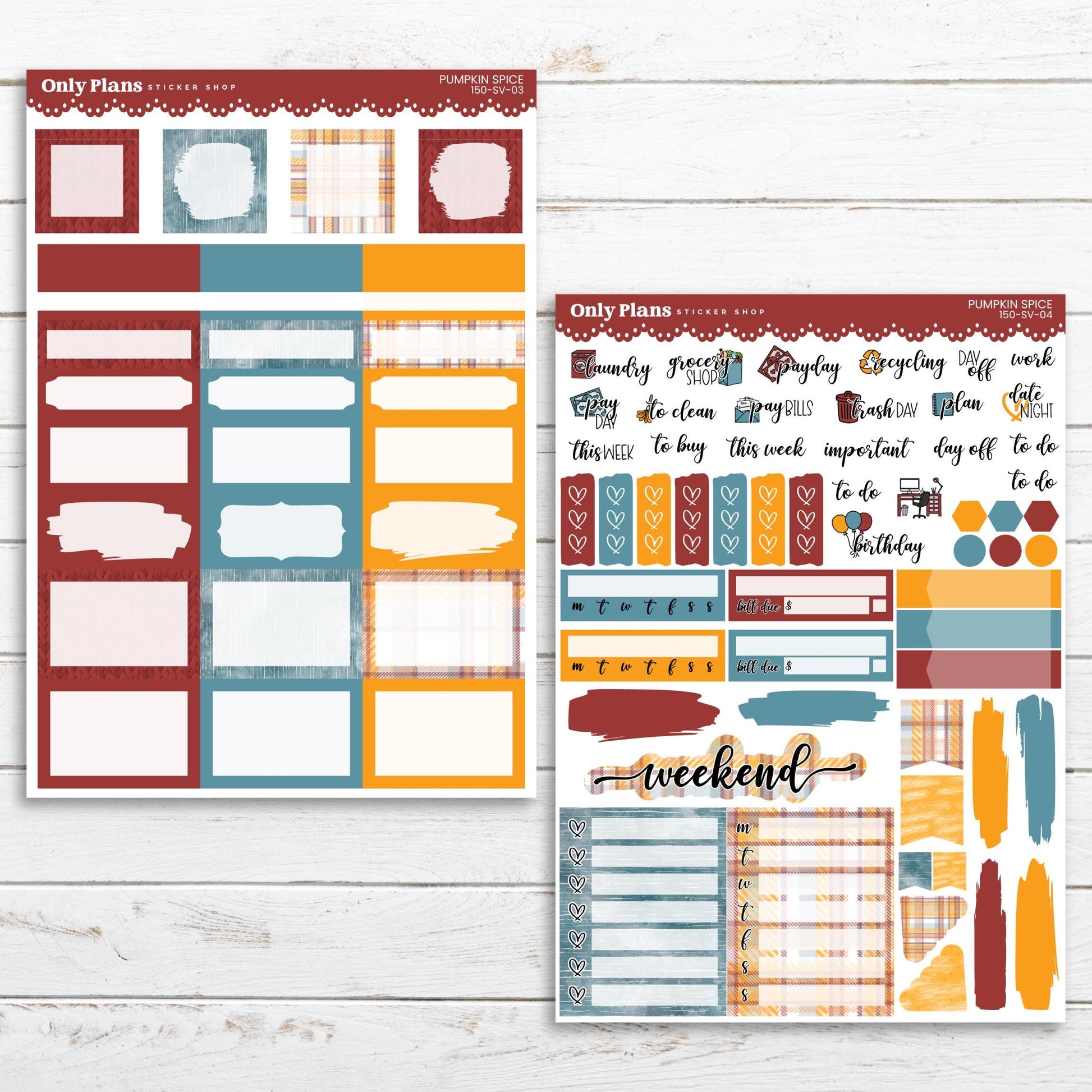 two planner stickers with different colors and patterns