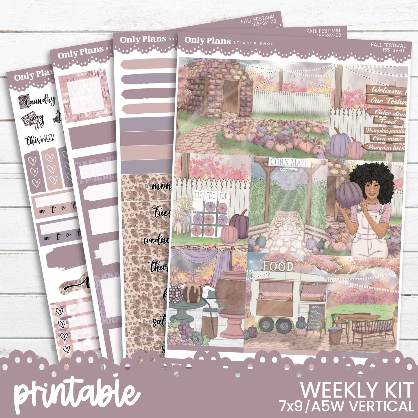 a set of planner stickers with a woman in a garden