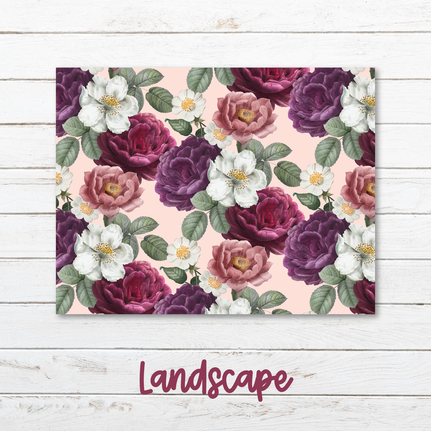 a pink and purple flowered card with the words landscape on it