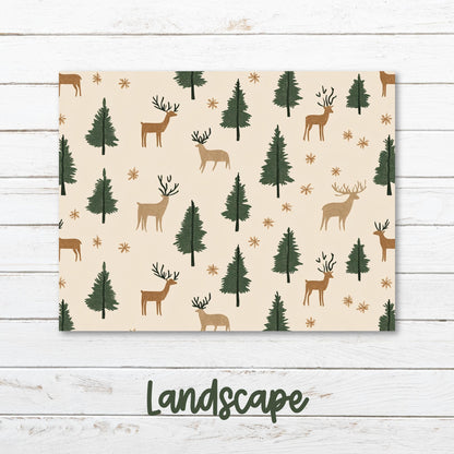 a pattern of deer and trees on a beige background