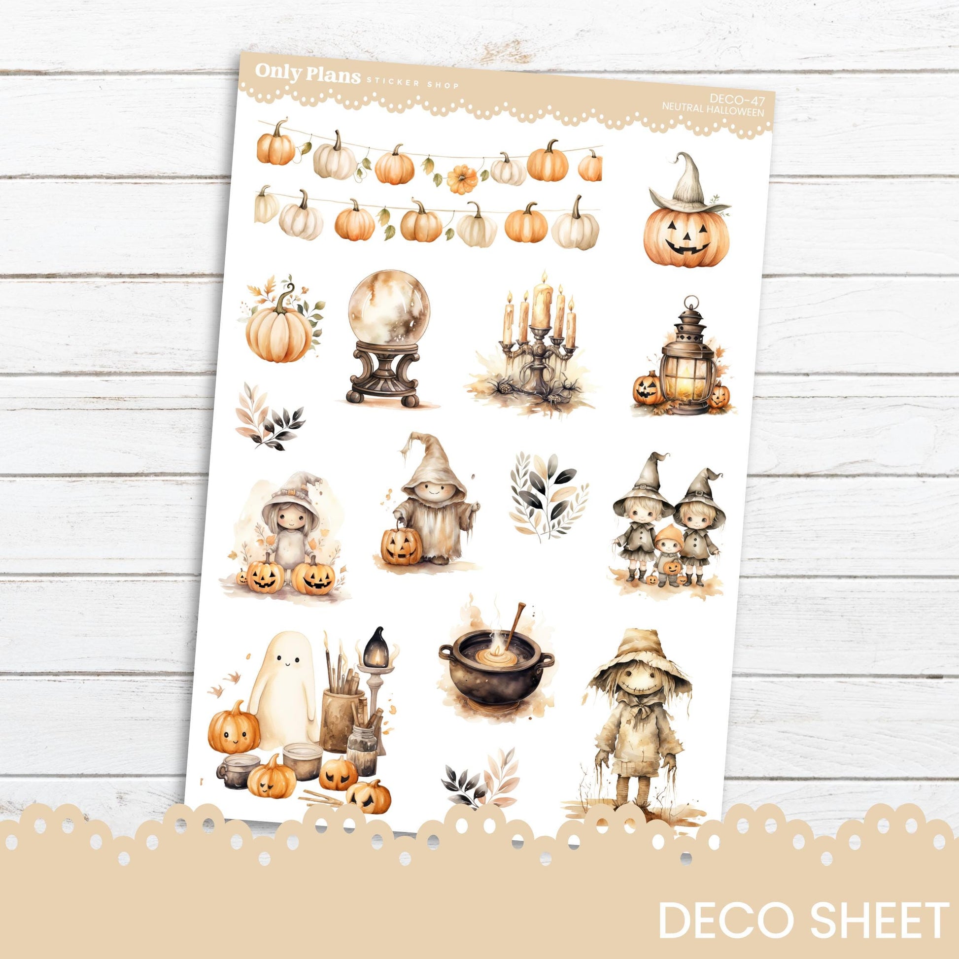 a sheet of stickers with pumpkins and witches