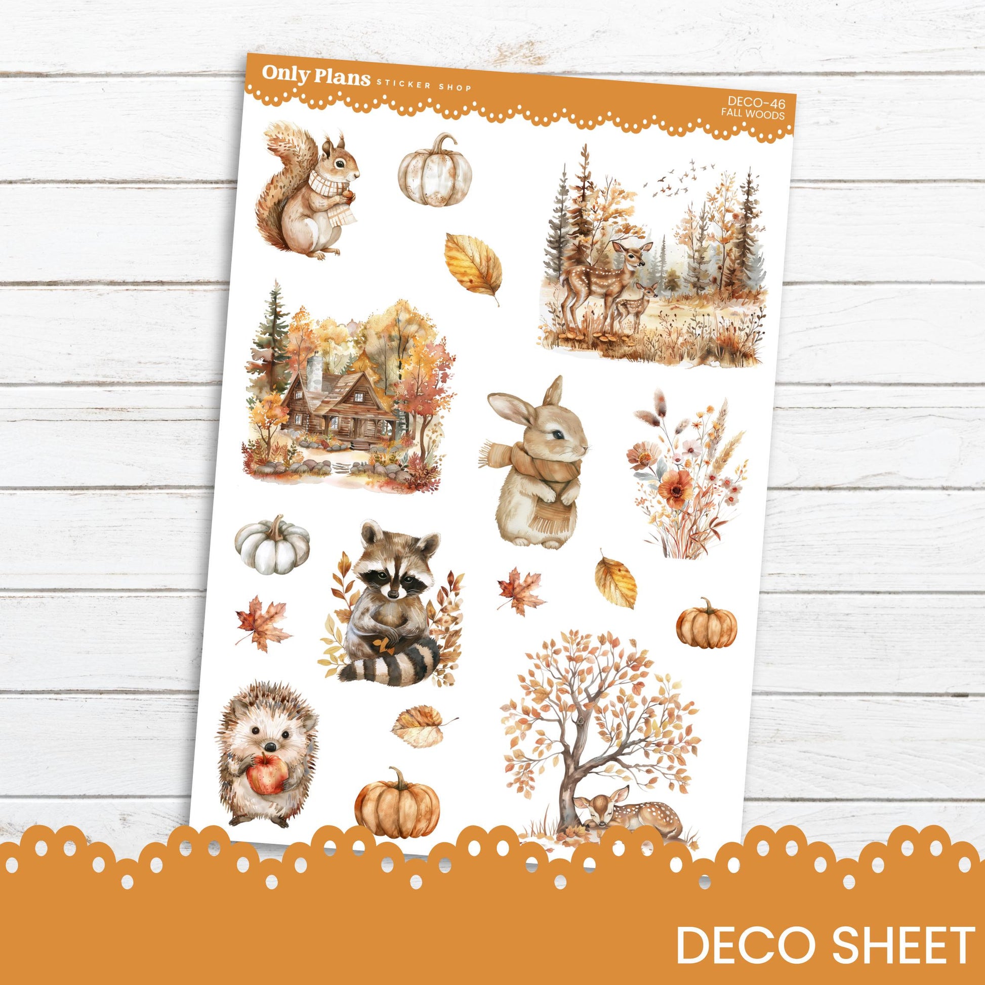 a sheet of stickers featuring a woodland scene