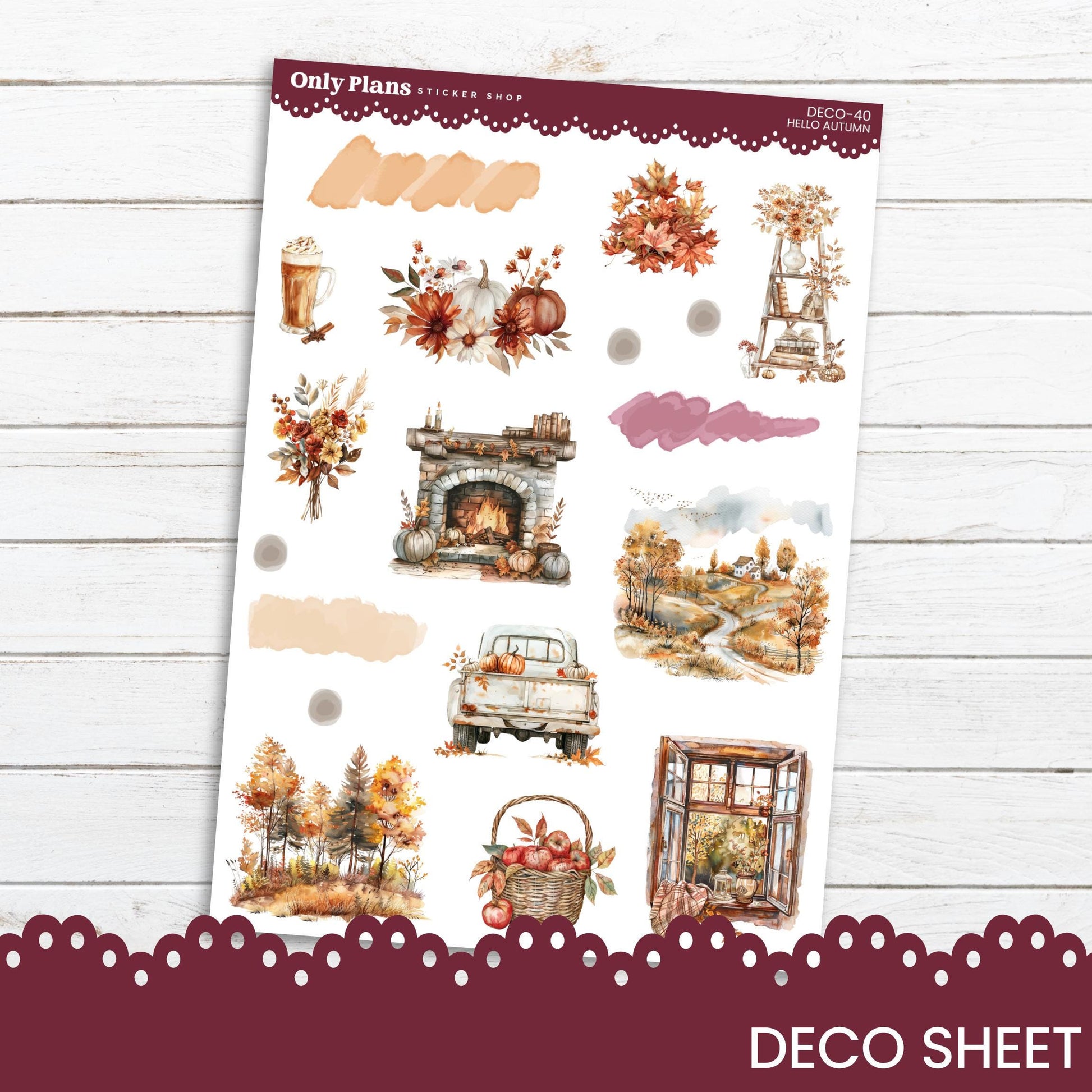 a sheet of stickers with autumn scenes