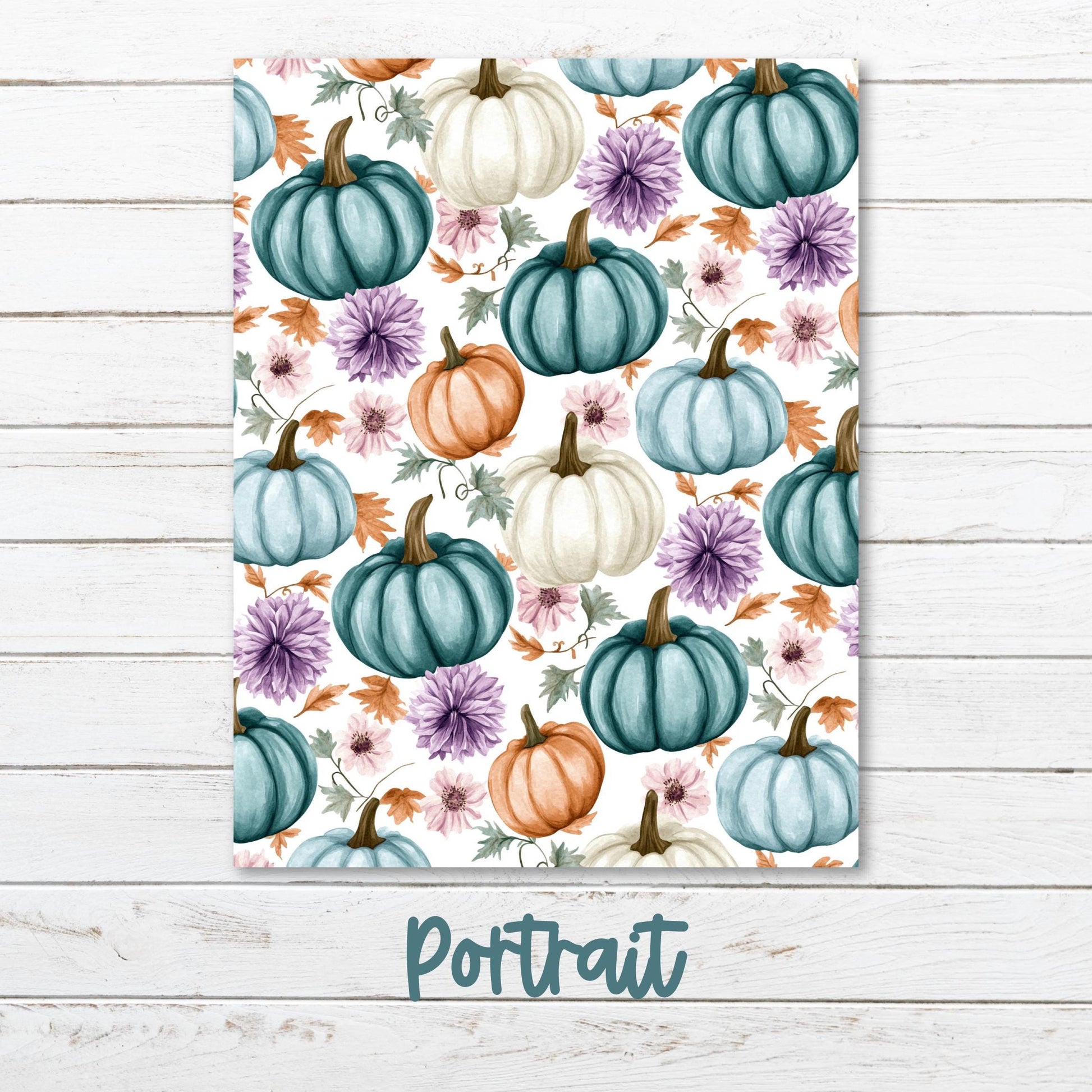 a card with a pattern of pumpkins and flowers