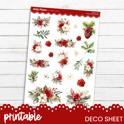 a printable christmas sticker sheet with holly and poinsettis