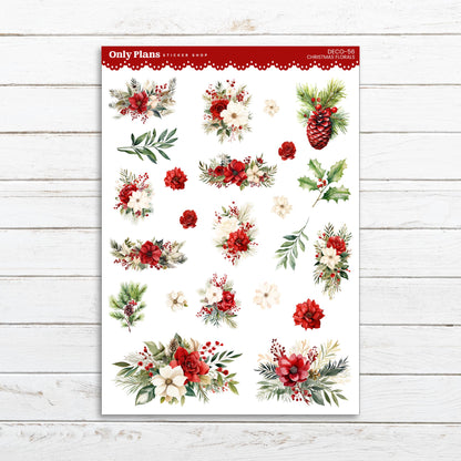 a sheet of stickers with holly and flowers