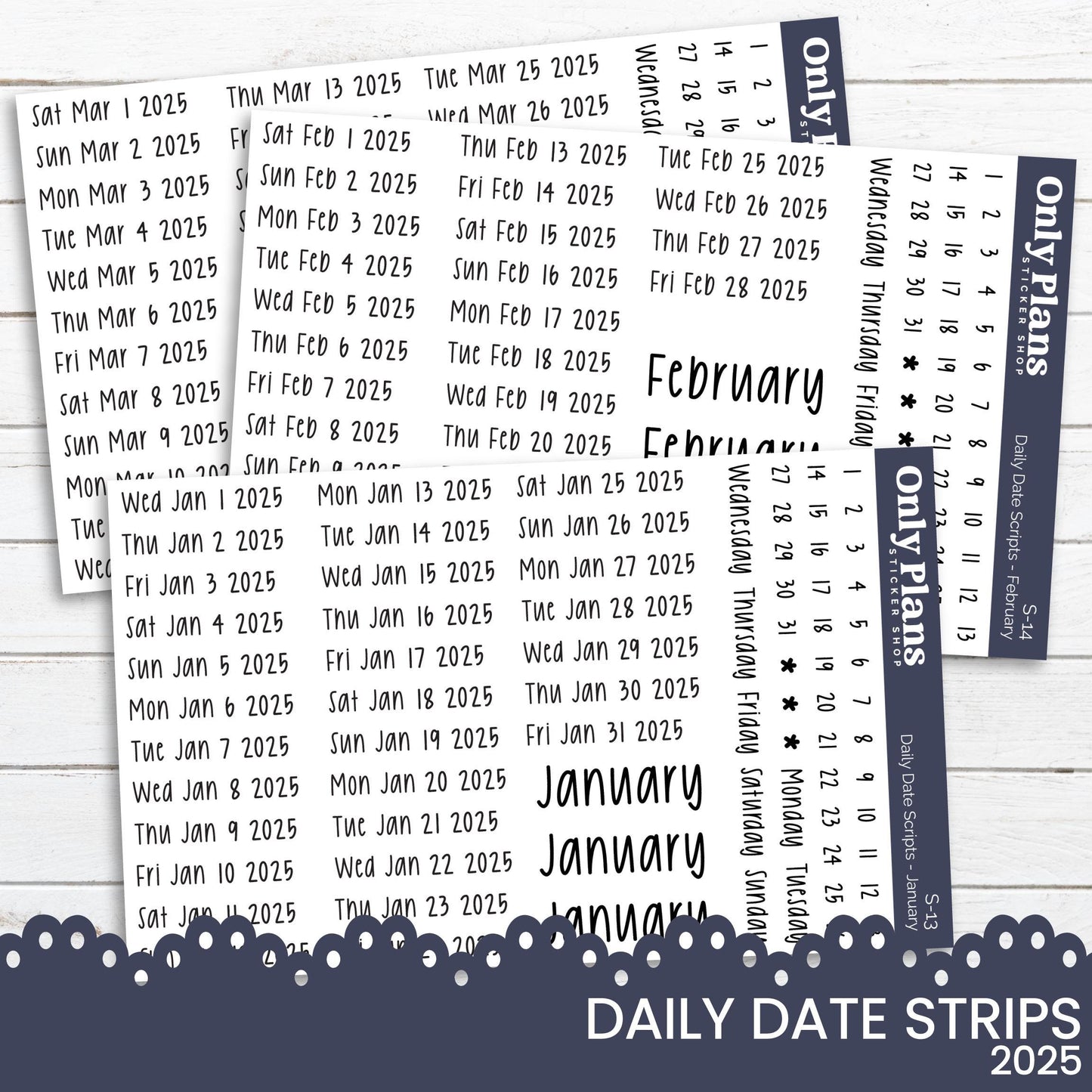 three daily planner stickers with the date of the month